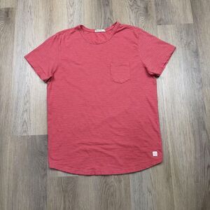Marine Layer Shirt Mens Medium Red Stripe Pocket Curved Hem Crewneck Casual Tee